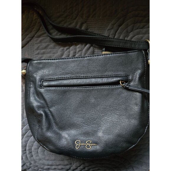 Jessica Simpson Black Pebbled Faux Leather Crossbody Bag With Gold Stud Accents - Picture 2 of 7